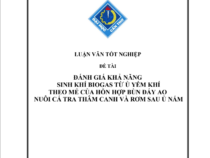ĐÁNH GIÁ KHẢ NĂNG SINH KHÍ BIOGAS TỪ Ủ YẾM KHÍ THEO MẺ CỦA HỖN HỢP BÙN ĐÁY AO NUÔI CÁ TRA TH M CANH VÀ RƠM SAU Ủ NẤM